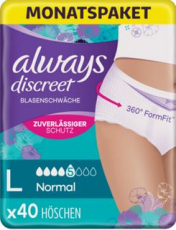 Always Discreet Inkontinenz-Höschen Normal Monatspaket bei Blasenschwäche, Größe L, 40 Höschen (4 Packungen x 10 Stück)