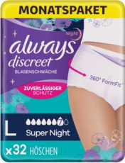 Always Discreet Inkontinenz-Höschen Super Monatspaket bei Blasenschwäche, Größe L, 32 Höschen (4 Packungen x 8 Stück)