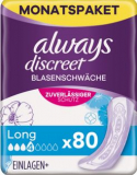 Always Discreet Inkontinenz-Einlagen Long Monatspaket bei Blasenschwäche, 80 Einlagen (4 Packungen x 20 Stück)