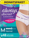 Always Discreet Inkontinenz-Höschen Normal Monatspaket bei Blasenschwäche, Größe M, 48 Höschen (4 Packungen x 12 Stück)
