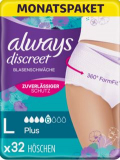 Always Discreet Inkontinenz-Höschen Plus Monatspaket bei Blasenschwäche, Größe L, 32 Höschen (4 Packungen x 8 Stück)